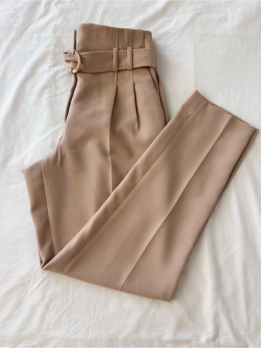 Express High-Rise Belted Crop Trousers - Light Brown